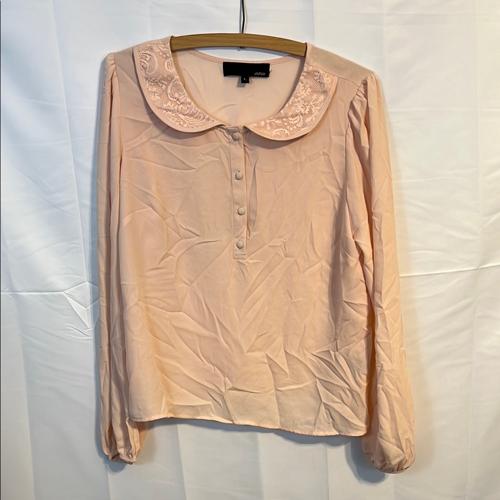 Pink Peach Blouse with Lace Collar